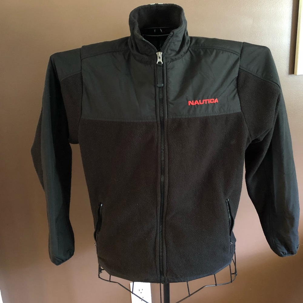 Boys Nautica Jacket Fleece Black Full Zip, L 14/16